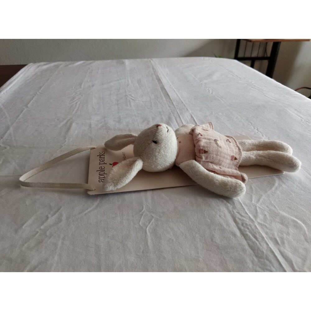 Apple Park Organic Cotton Wht Bunny Plush Pink Rainbow Dres Stuffed Animal 10.5" - Picture 10 of 11